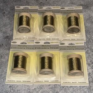 6 Lot Sullivans Light Gold Metallic Embroidery Thread 44 Yard Each